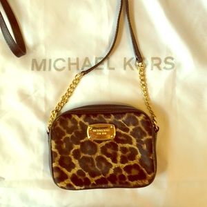 Micheal Kors calf skin, leopard crossbody bag